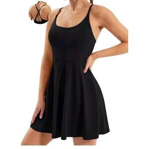 Ewedoos Tennis Dress Built in Shorts and Bra Athletic Dress Black Size Small